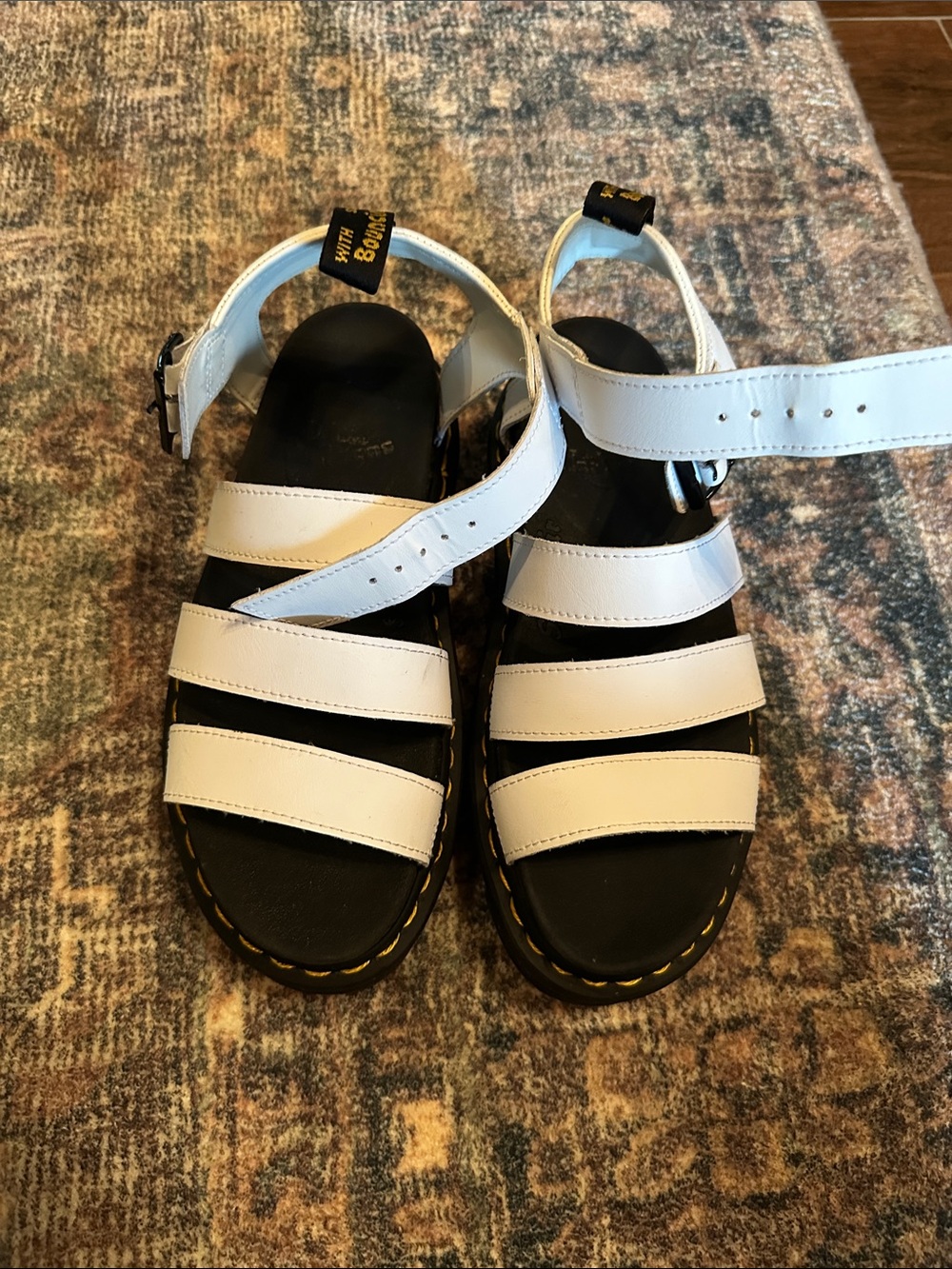 Dr. Martens White Leather Triple-Strap Platform Sandals